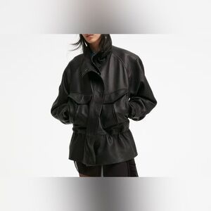 H&M studio collection peplum leather jacket